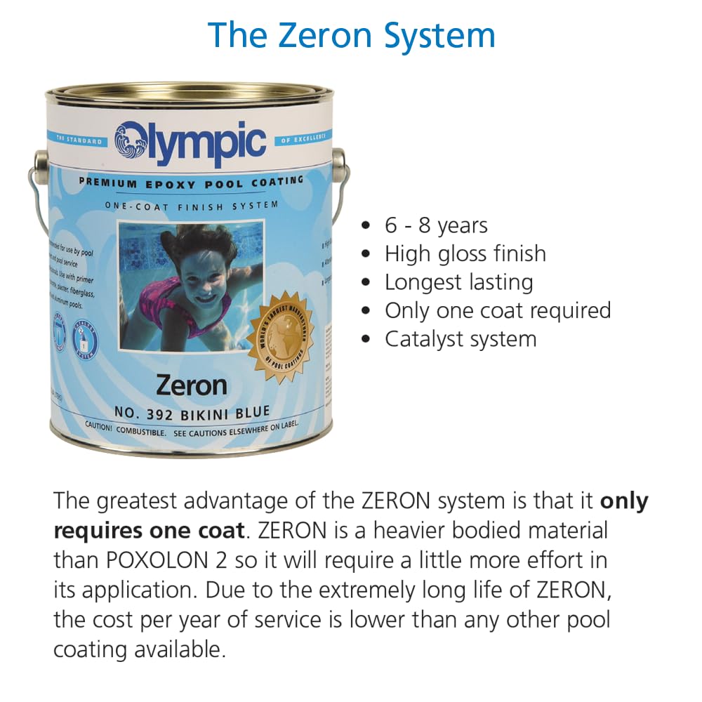 Olympic Pool Paint - Zeron - Bikini Blue - 1 Gallon - two-part epoxy swimming pool paint - one-coat for plaster, fiberglass, steel and aluminum pools.